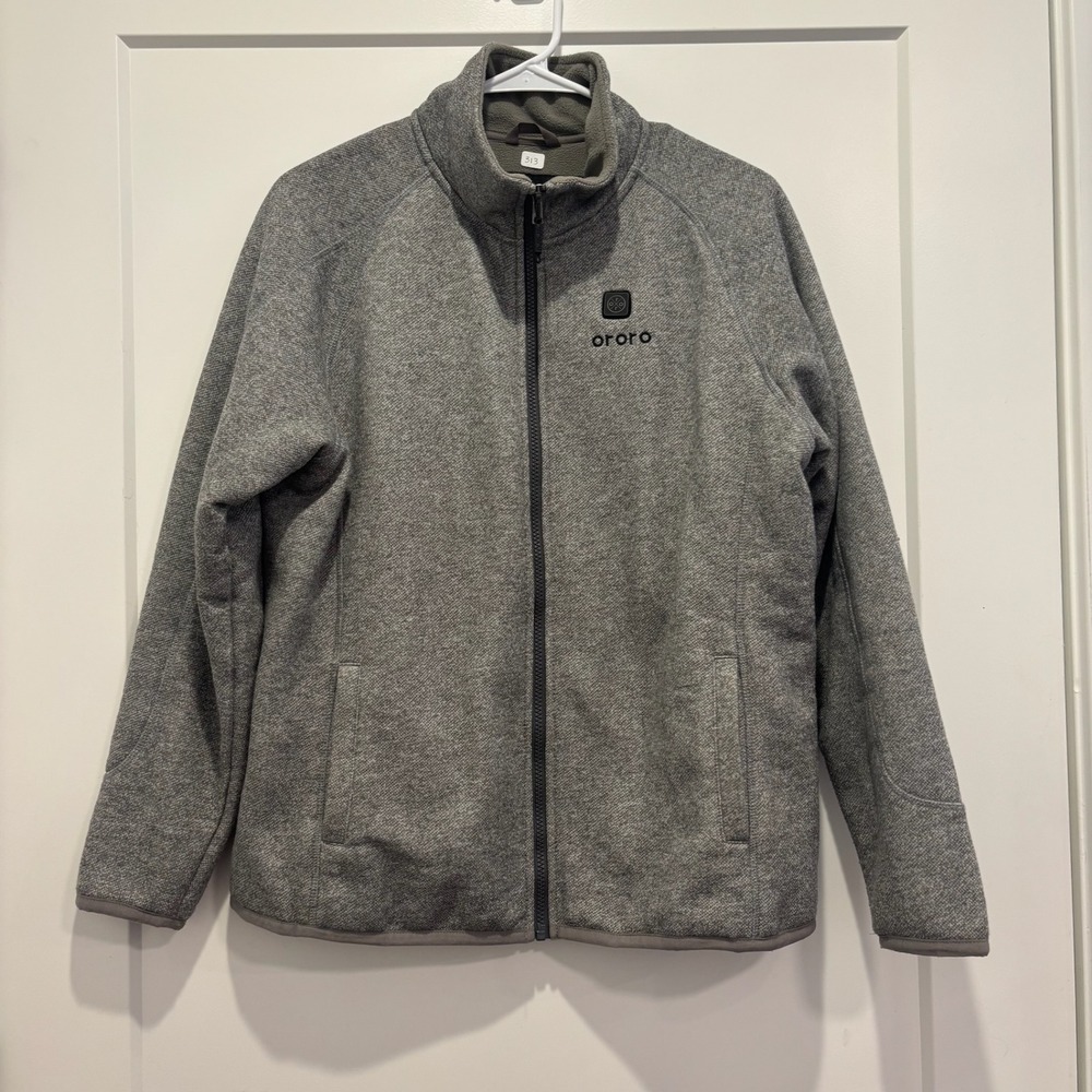 Ororo Mens Heated Fleece Jacket Grey Full Zip Mock Neck Size Medium No/Battery